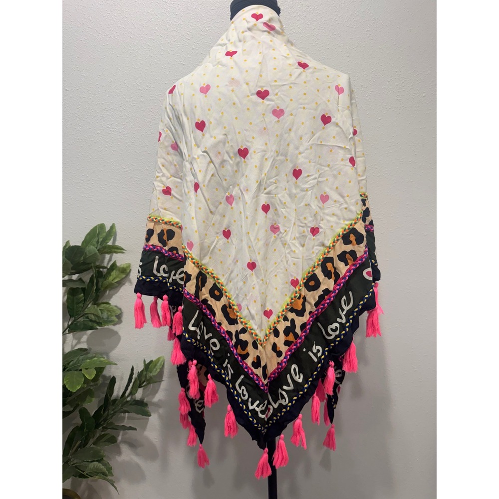 Zwillingsherz Love Is Love Heart Leopard Tassel Triangle Scarf Viscose Shawl